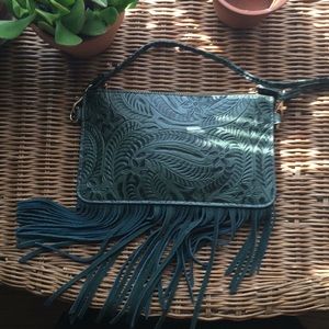 Francesca’s Green Crossbody Fringe Bag